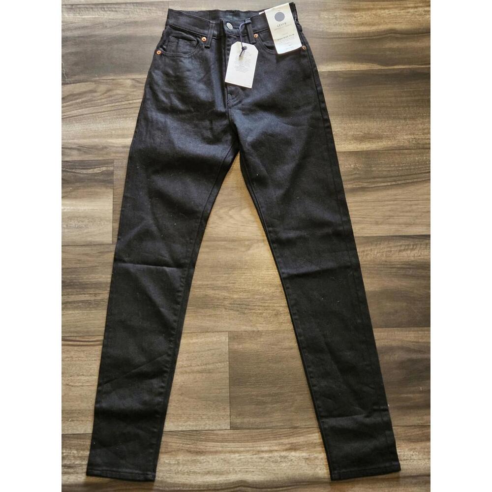 NEW 24x31 Levi's Blue Tab Japanese Selvedge High Rise Slim Jeans Black Denim